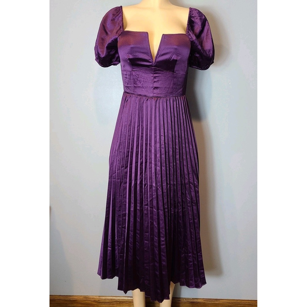 Lulus Purple Satin Pleated Dress Women Sz Small Ren Faire Whimsigoth 50s Party